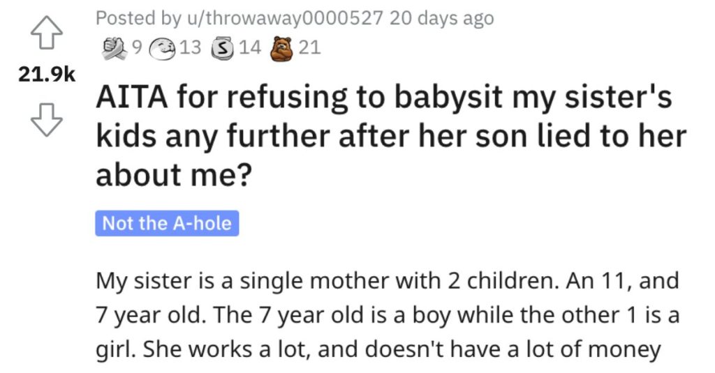 Is This Person Wrong for Refusing to Babysit Their Sister’s Kids? Here ...