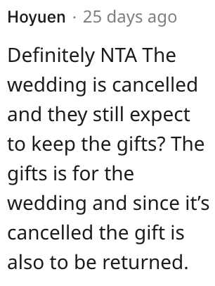 Screen Shot 2022 11 25 at 1.41.58 PM They Canceled a Wedding Gift After the Wedding Got Called Off. Are They Wrong?